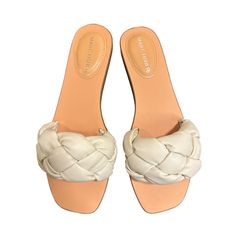 NWOT Women's Braided Flat Sandals (Ivory Cream, Size 7.5) Narrow Fit